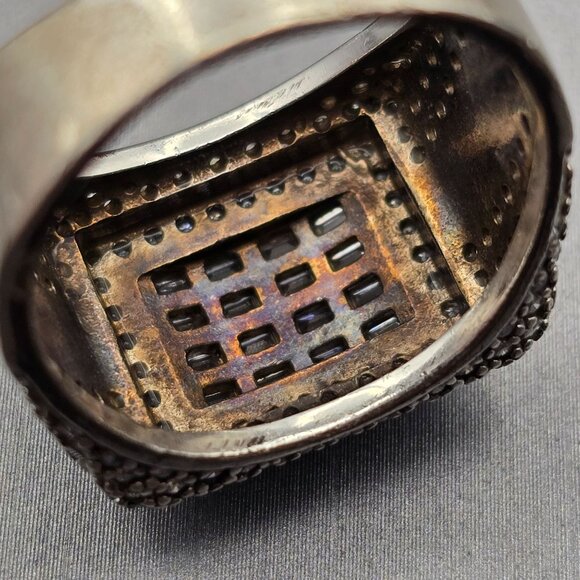 Unisex Sterling Silver & Clear Rhinestone Statement Ring Size 9 Signed M 9.72g - Picture 10 of 11